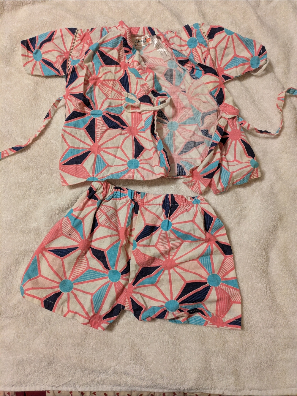 Girls Two-Piece Floral Print Set in Pink, Blue & Navy
